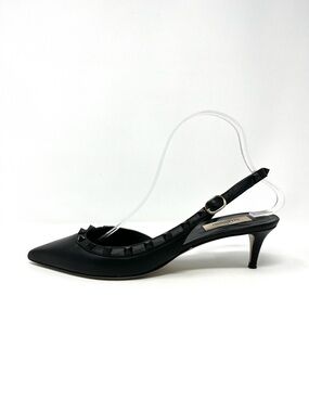 Valentino Garavani Black Rockstud Rock Stud Slingback Kitten Heels Pumps 40.5